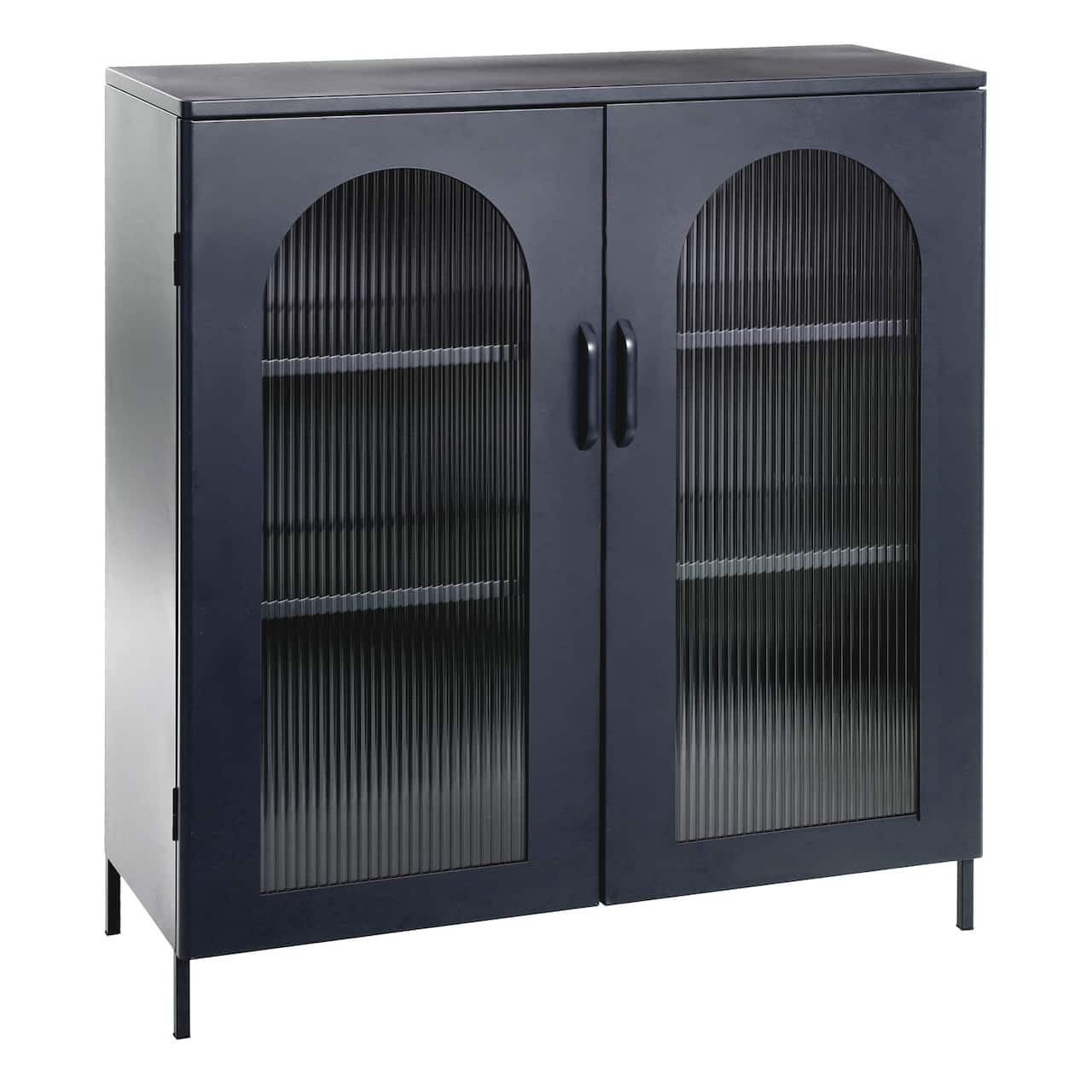 Solstice 3ft. Black Metal Cabinet with Arched Glass Doors